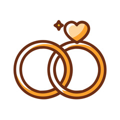 Vector art of two golden wedding rings intertwined with a heart above, a symbol of love, commitment, and the union of two souls in marriage
