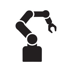 Industrial robotic arm silhouette in manufacturing plant setting