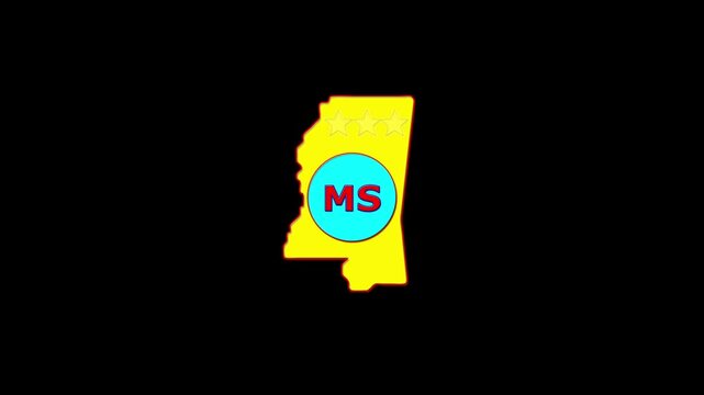 Mississippi USA States map circle in text MS emblem. 3 star lopping this video.