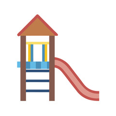 Vector art of colorful playground slide structure with ladder and roof