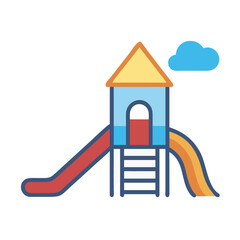Vector art of colorful playground slide structure with a red slide and an orange slide