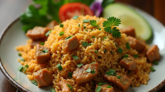 Nasi goreng - fried rice with pork in Indonesia style - Asian food style