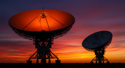 radio telescope at sunset in thailand