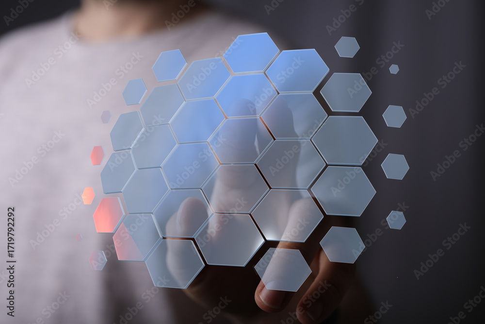 Poster abstract hexagon network concept. futuristic digital interface background. technology innovation.