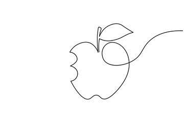Apple continuous one line drawing in minimalist style, perfect for healthy food, fruit art, and modern design