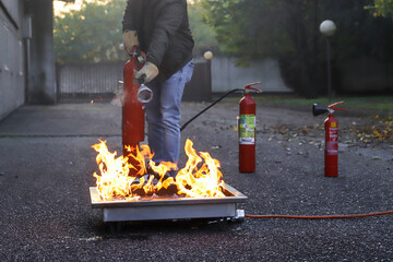 corporate safety - exercise during a firefighting course