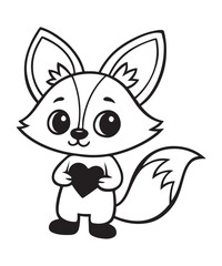 Obraz premium Cute Cartoon Fox Holding Heart Vector Illustration.