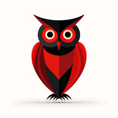 Geometric Illustration of a Red and Black Owl Icon in Flat Modern Style
