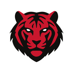 Bold Minimalist Tiger Head Icon, Graphic Design, Digital Art, Red and Black Colors, Modern Style