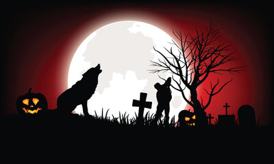 The rise of zombies on Halloween night decorated with scary pumpkins