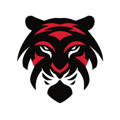 Dynamic Black and Red Tiger Head Logo Design, Minimalist Style, Digital Art, Abstract Concept
