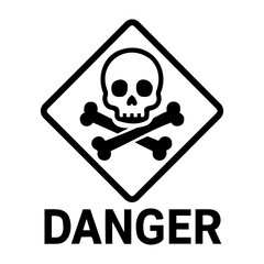 Vector illustration of a black and white danger sign featuring a skull and crossbones symbol image