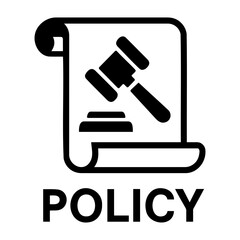 Vector illustration of a gavel and sound block on a scroll representing law and policy rules