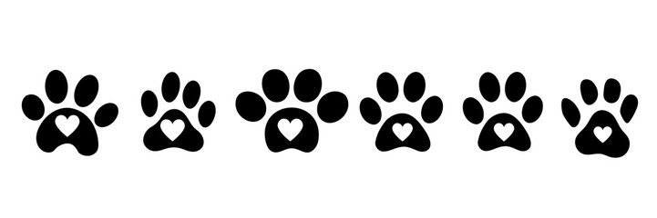 Set of paw print, animal paws silhouette set 