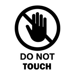 Vector a black and white do not touch sign featuring a hand with a line through it in a circle