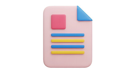3D Pink Document Icon with Colorful Text Lines