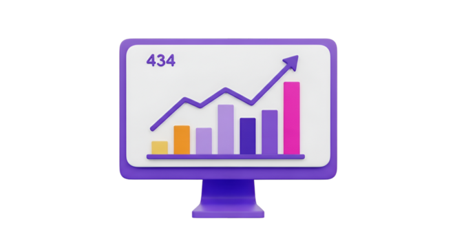 3D Render of a Computer Screen Displaying a Growth Chart