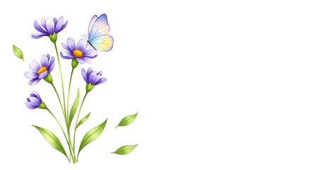 Delicate Watercolor Floral Illustration with Butterfly - 1619