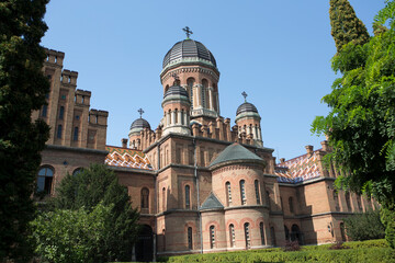 Ukraine, Chernivtsi, Metropolitan Residence on a sunny spring day