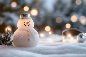 Obraz premium Coquette winter candle snowman background christmas.