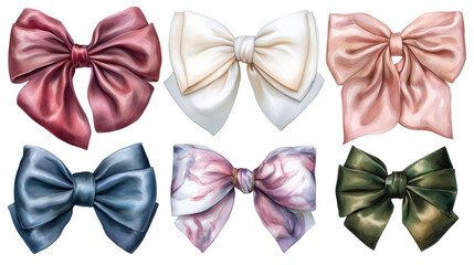 Watercolor Satin Bows Set on Transparent Background