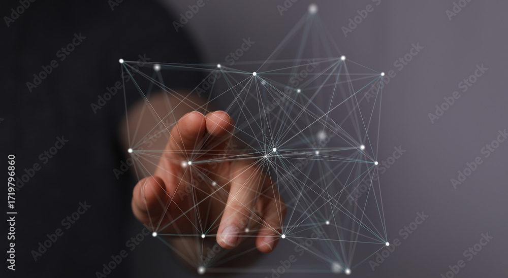 Aufkleber abstract image of a hand interacting with a digital network, representing connection, technology, an