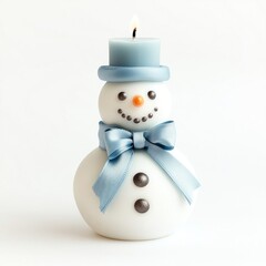 Fototapeta premium Coquette winter candle snowman ribbon decor.