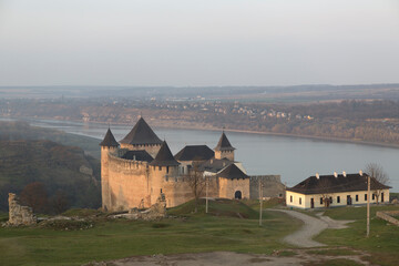Ukraine, Chernivtsi Oblast, Khotyn Fortress on a sunny spring day