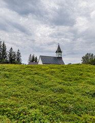 Thingvellir national park and Thingvallakirkja church in Iceland