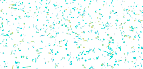 Beautiful teal and gold confetti falling on white background. Perfect for celebrations, parties, and festive designs.