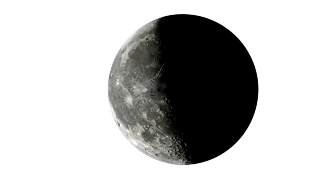 Detailed view of the Moon's surface in darkness
