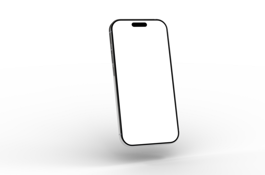 High-quality photo of a modern smartphone with a blank screen, isolated on a white background. Perfect for app presentations and website mockups.