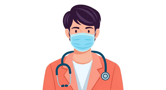 Doctor Wearing a Face Mask with Stethoscope - Powered by Adobe