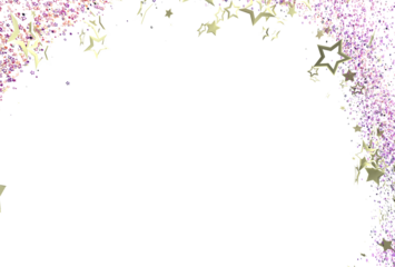 Sparkling gold stars and purple glitter create a festive border. Perfect for invitations, cards, and celebrations.