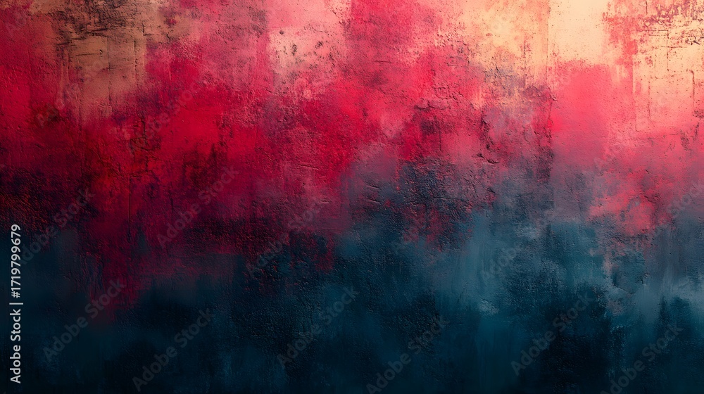 Poster moody abstract gradient background. warm peach and red tones blend into cool dark blue shades. rough