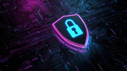 Vibrant Digital Background with Shield Icon Representing Secure Online Data Protection and Cybersecurity Concepts