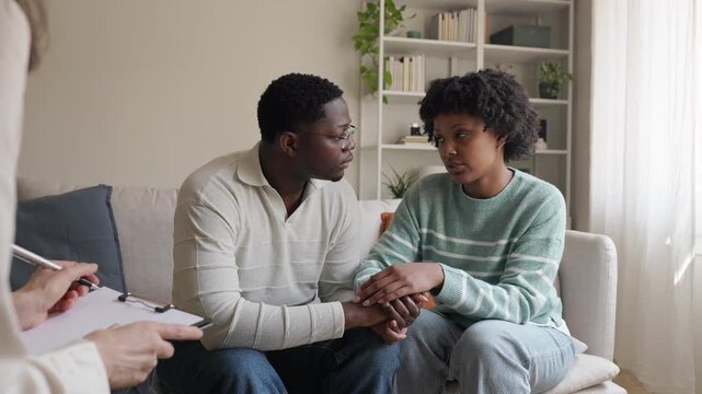 Couple reconciliation and forgiveness during therapy session in slow motion