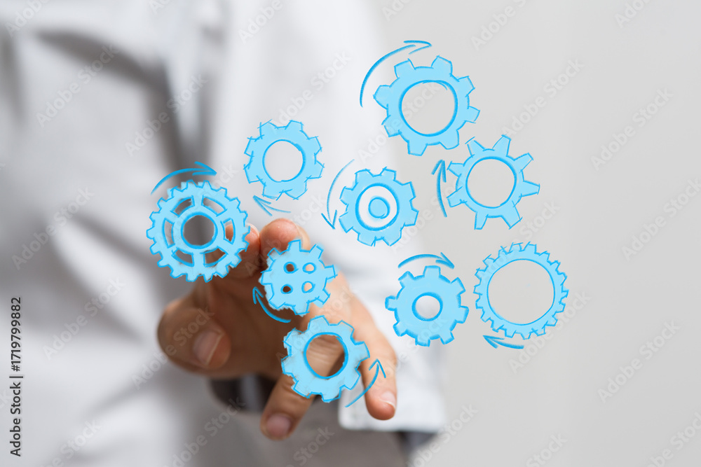 Aufkleber conceptual image of gears representing teamwork, workflow, and process improvement. ideal for busine