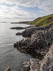 shore and basalt rock formation on the seashore in iceland
