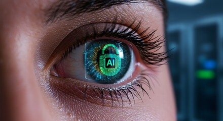 AI Security and Data Protection Concept: Eye with Digital Lock Overlay