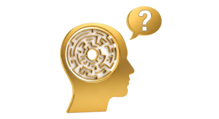 Golden Head Silhouette with Maze and Question Mark