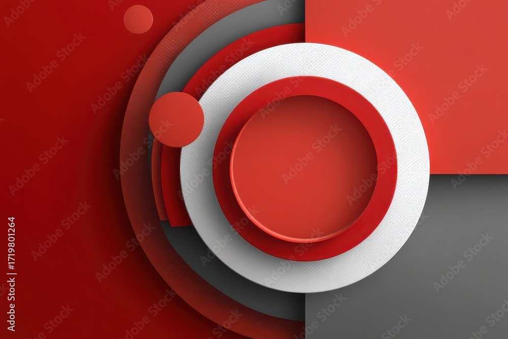 Poster abstract red and white geometric composition with circular elements