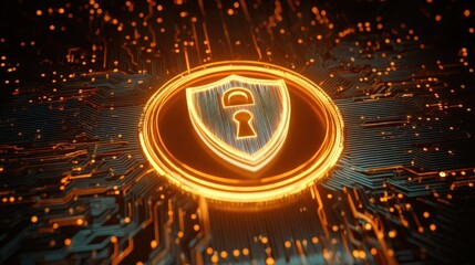 Abstract digital background with glowing padlock symbol for cybersecurity, technology, and internet safety themes