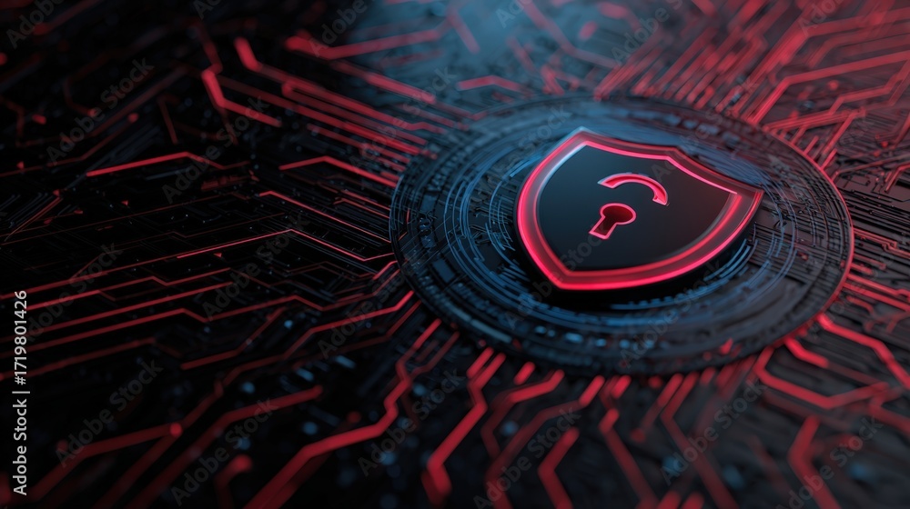 Fototapete abstract digital background with a shield icon and circuit patterns, symbolizing cybersecurity and p