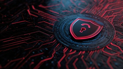 Abstract digital background with a shield icon and circuit patterns, symbolizing cybersecurity and protection