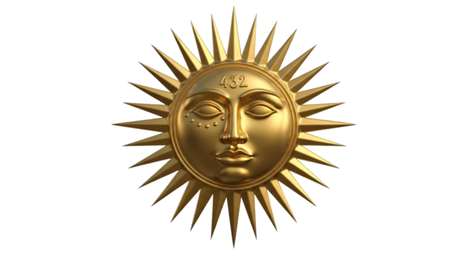 Golden Sun Face with Rays and Number 432 - Powered by Adobe
