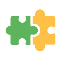 Vector art of two puzzle pieces, one green and one yellow, fitting together