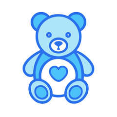 Vector art of cute blue teddy bear icon with a heart on its belly