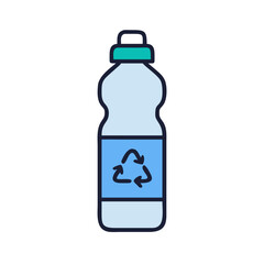 Illustration of a reusable plastic water bottle with a recycling symbol, promoting ecofriendly and sustainable practices