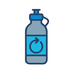 Illustration of a reusable water bottle with a recycling symbol, promoting sustainability and ecofriendly practices